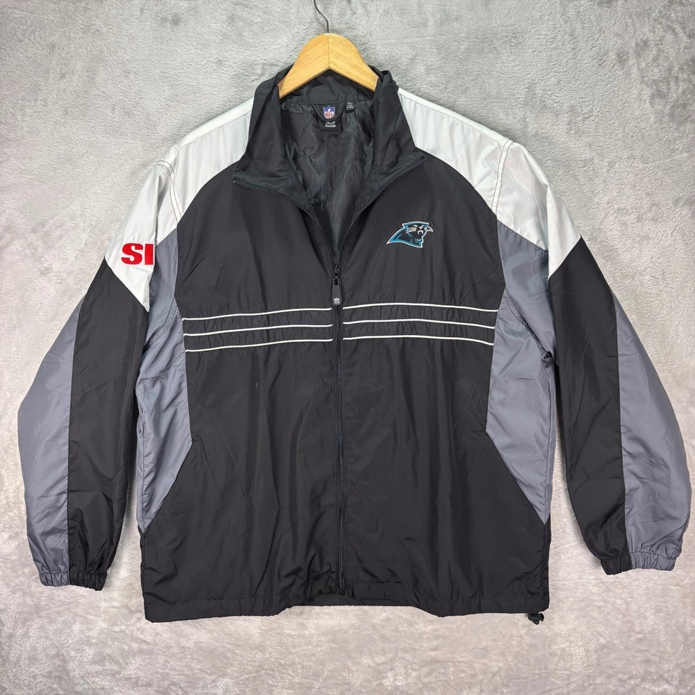 Vtg Reebok Men's Carolina‎ Panthers NFL SI Windbreaker Jacket Black Gray Sz XL - Picture 5 of 12
